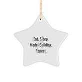 Model Building Gifts from Friends for Star Ornament Enthusiasts, Eat. Sleep. Model Building. Repeat., Christmas Star Shaped Decorations, MDF Material - Image 1